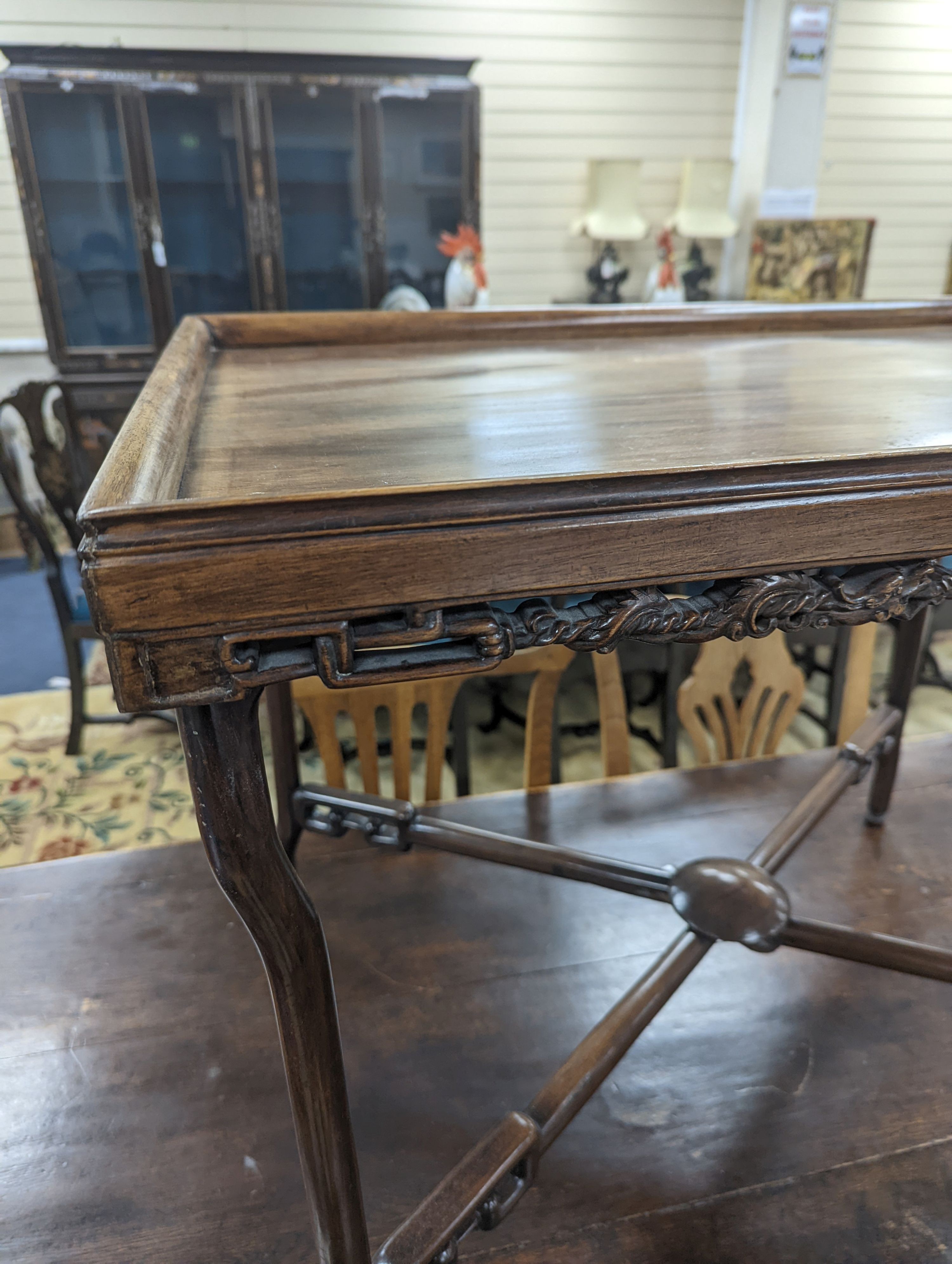 A Chinese hongmu tray top table. W-75cm, D-53cm, H-61cm.